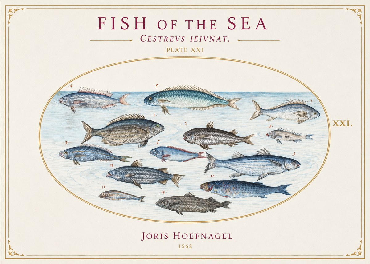 Joris Hoefnagel Fish of the Sea - Cestrevs Ieivnat. Plate Xxi No1 - Plakát