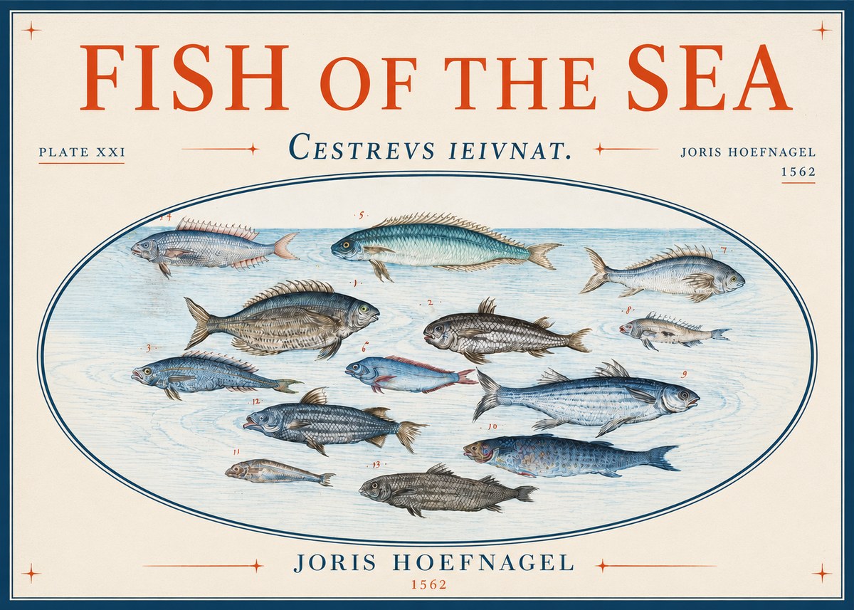 Joris Hoefnagel Fish of the Sea - Cestrevs Ieivnat. Plate Xxi No3 - Plakát