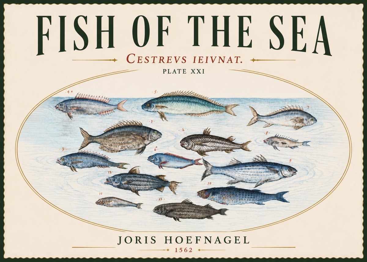 Joris Hoefnagel Fish of the Sea - Cestrevs Ieivnat. Plate Xxi No5 - Plakát