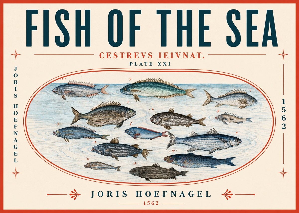 Joris Hoefnagel Fish of the Sea - Cestrevs Ieivnat. Plate Xxi No6 - Plakát
