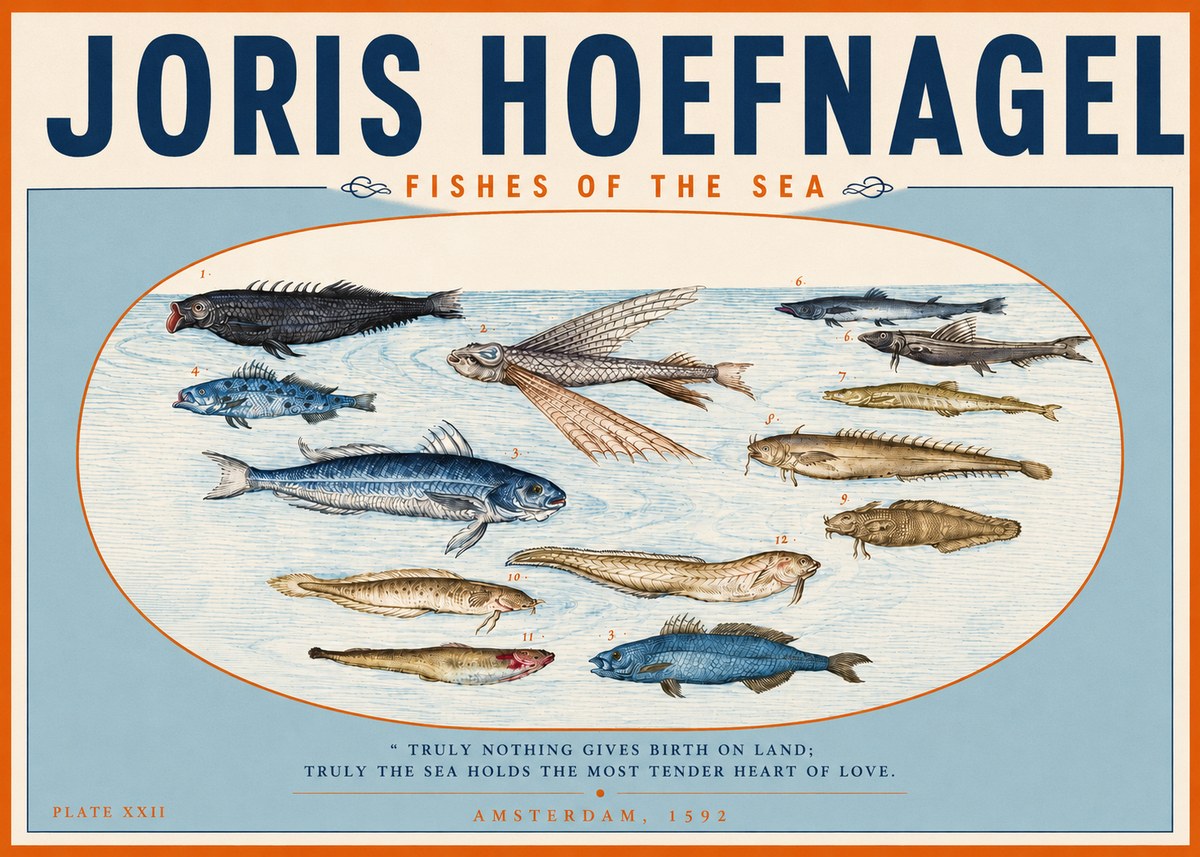 Joris Hoefnagel Fishes of the Sea I No3 - Plakát