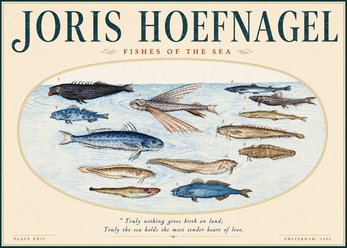 Joris Hoefnagel Fishes of the Sea I No4 - Plakát