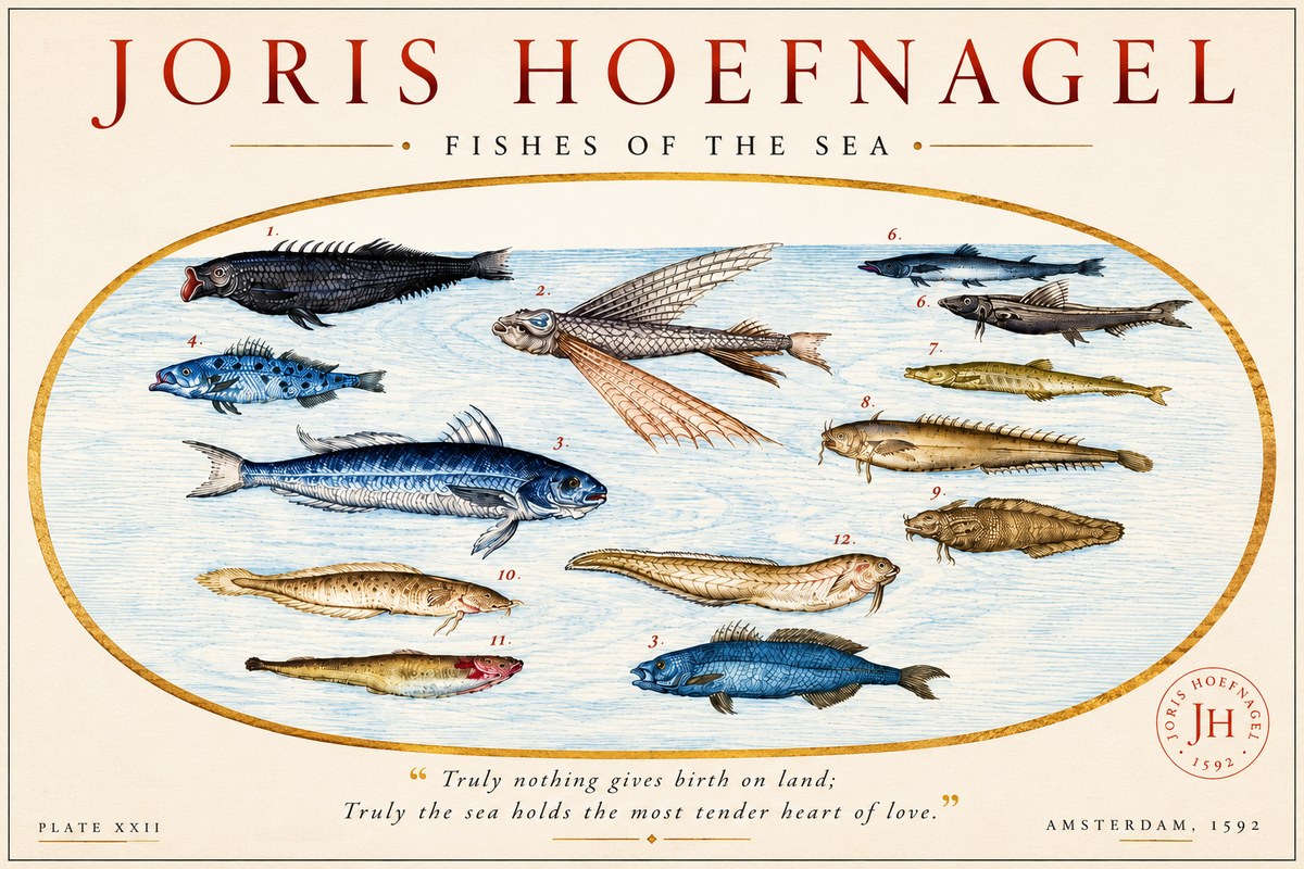 Joris Hoefnagel Fishes of the Sea I No6 - Plakát