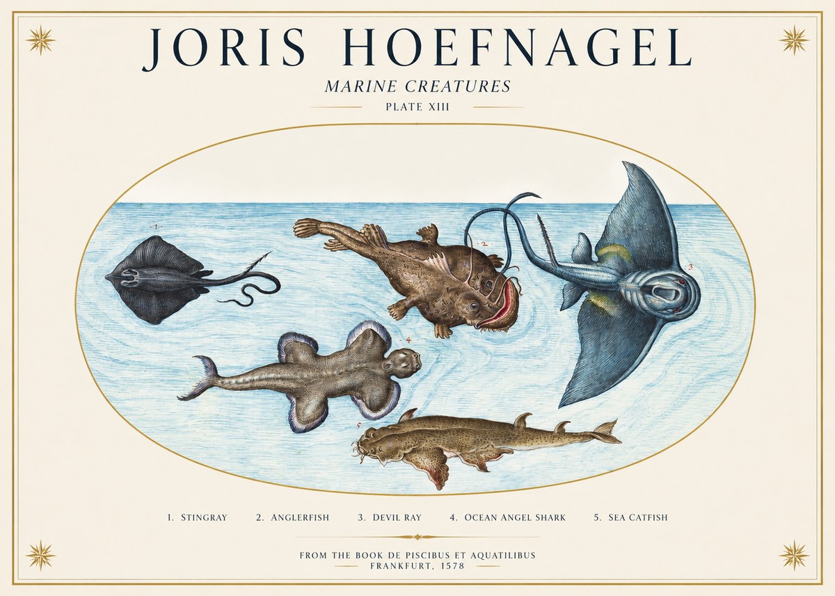 Joris Hoefnagel Marine Creatures Plate Xiii No1 - Plakát