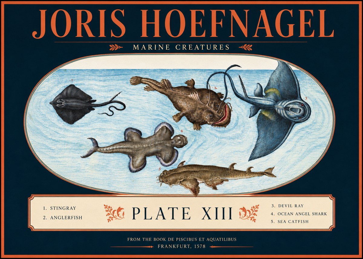 Joris Hoefnagel Marine Creatures Plate Xiii No2 - Plakát