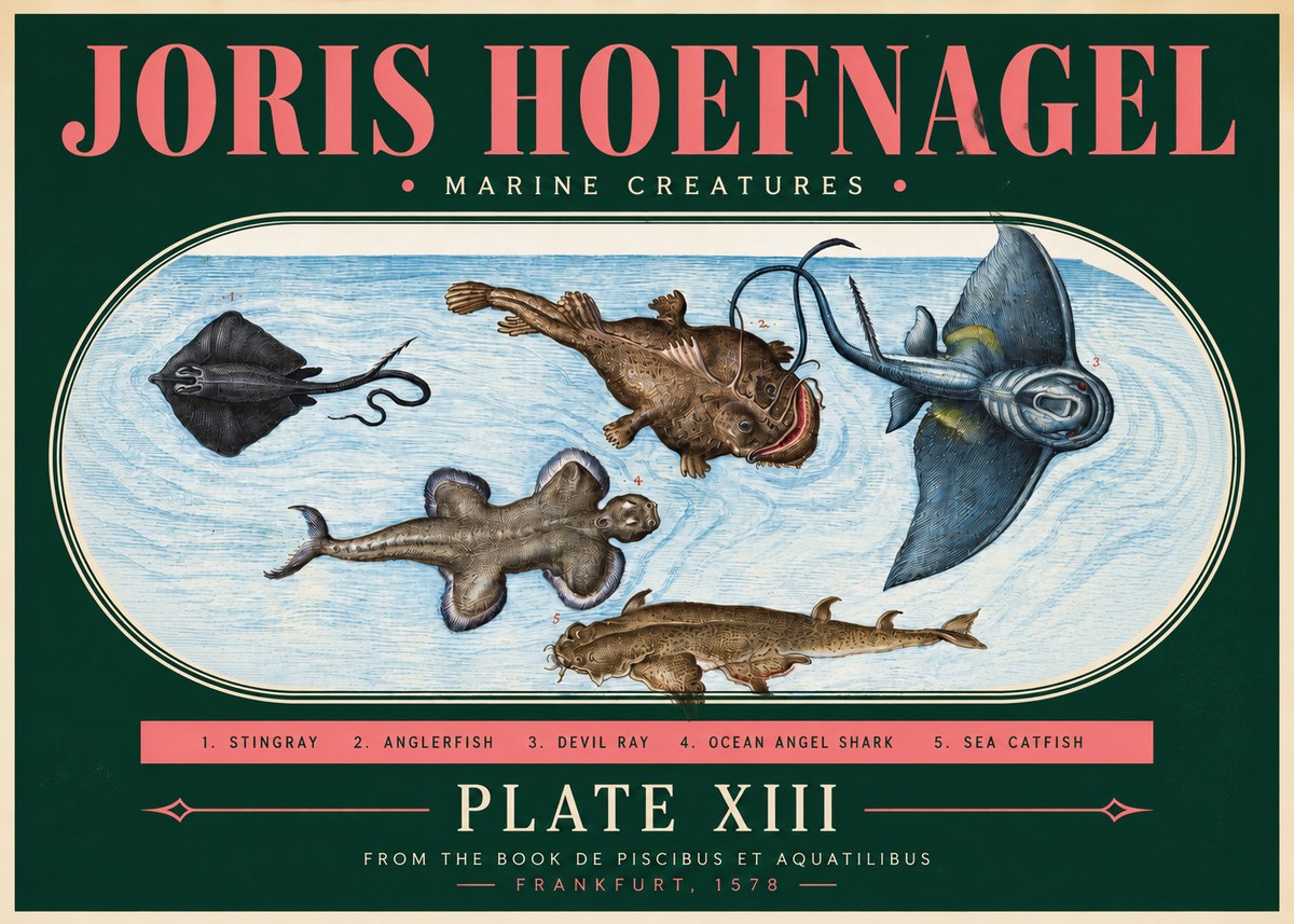 Joris Hoefnagel Marine Creatures Plate Xiii No3 - Plakát