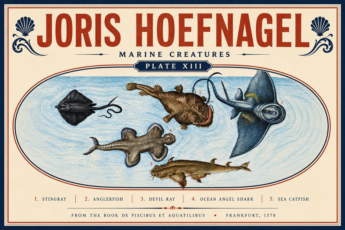 Joris Hoefnagel Marine Creatures Plate Xiii No6 - Plakát