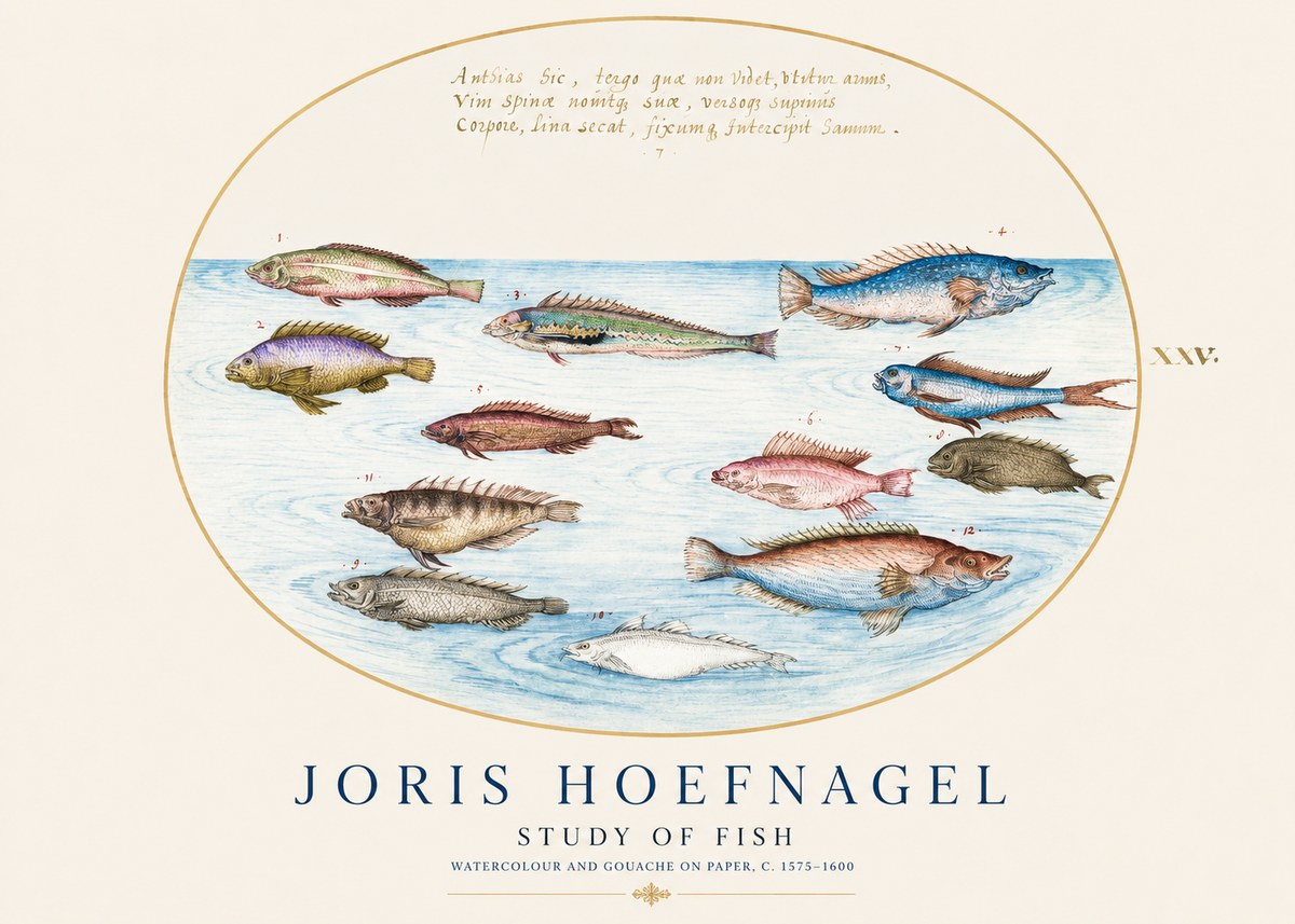 Joris Hoefnagel Study of Fish No1 - Plakát