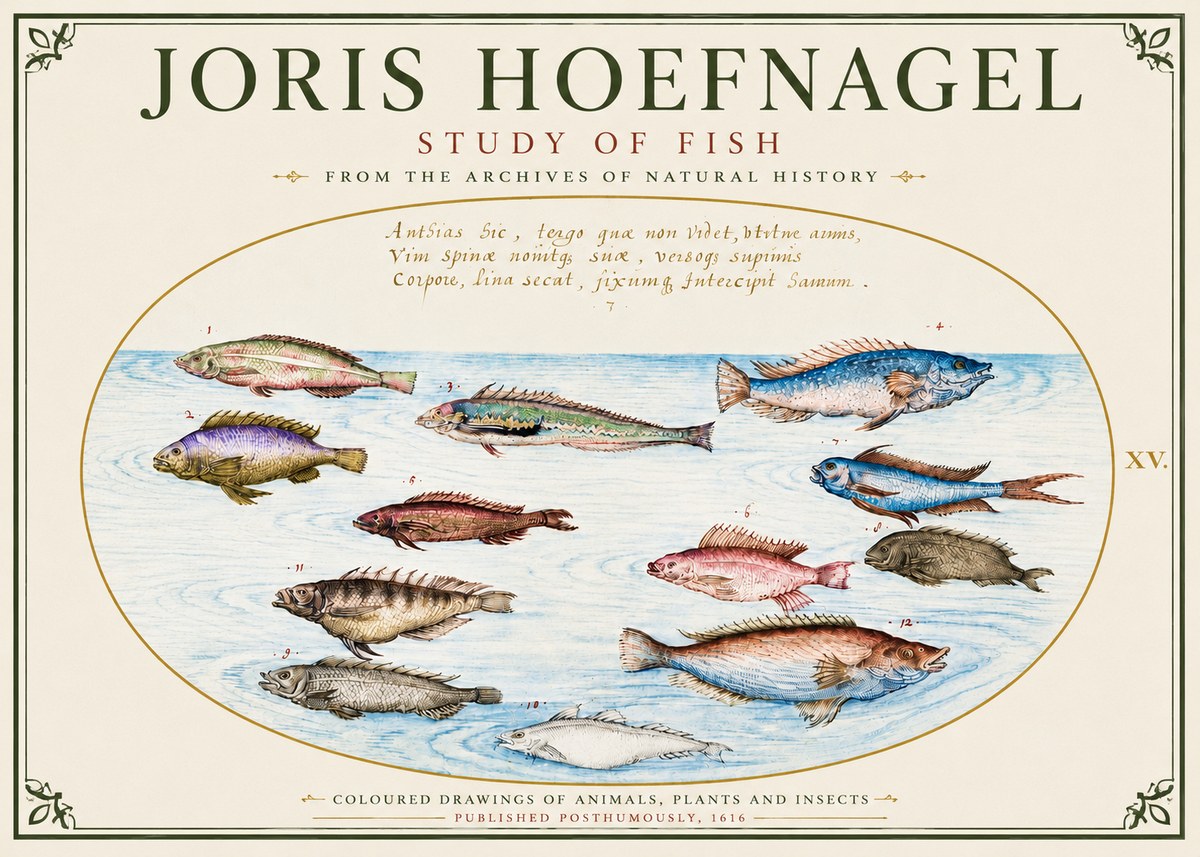 Joris Hoefnagel Study of Fish No6 - Plakát