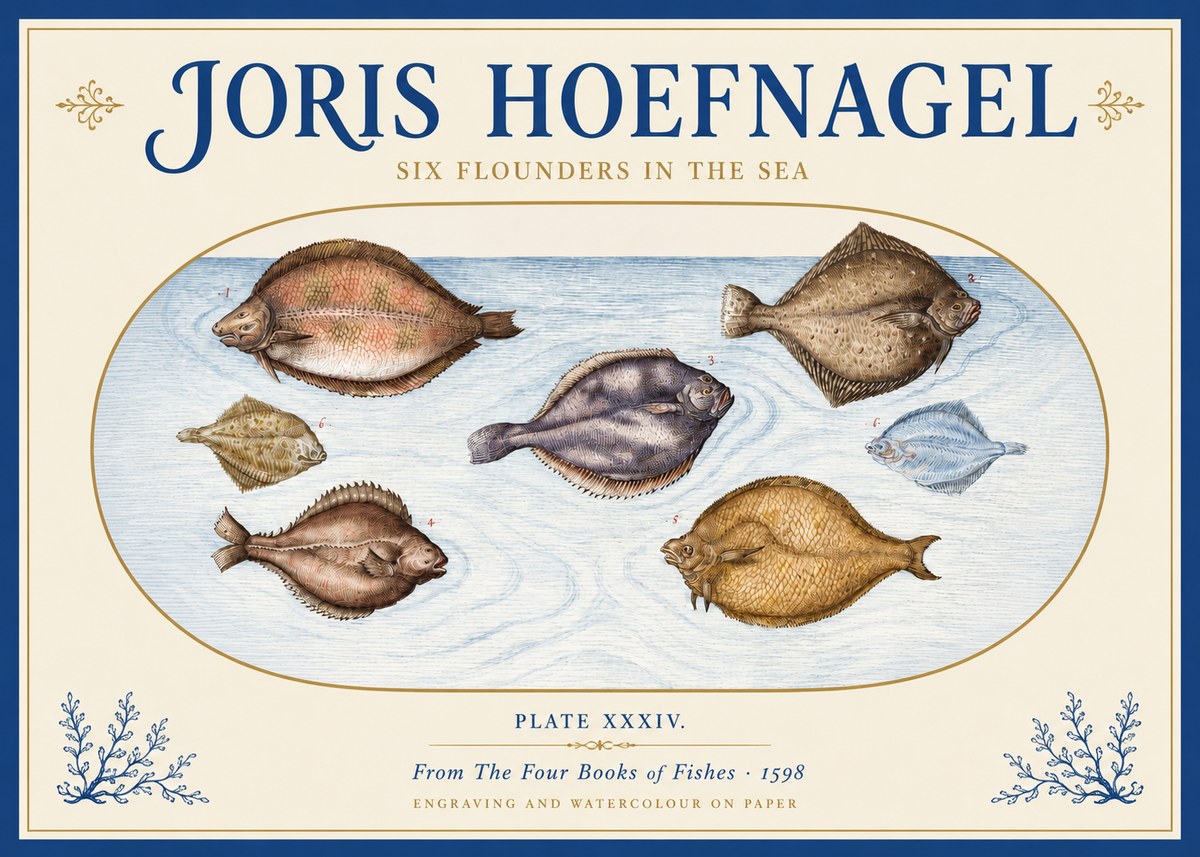 Joris Hoefnagel Six Flounders in the Sea No3 - Plakát