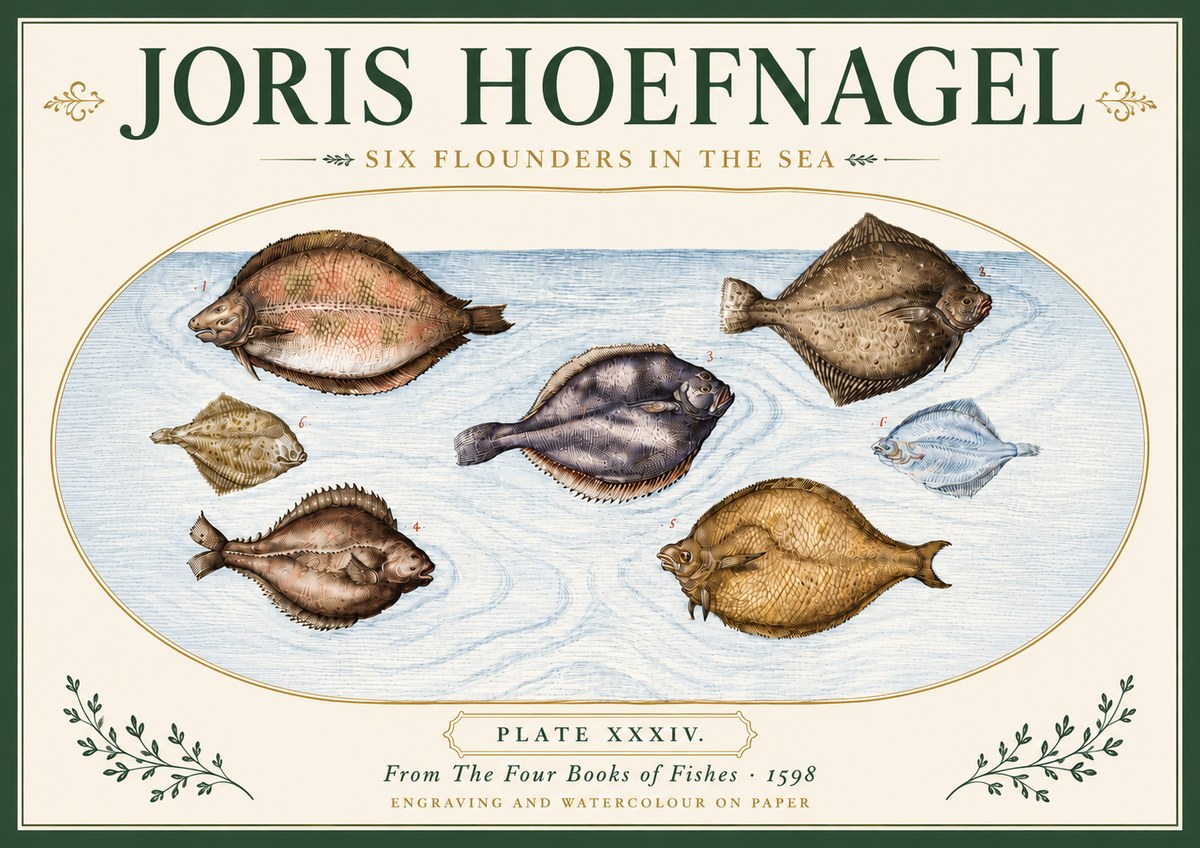 Joris Hoefnagel Six Flounders in the Sea No6 - Plakát