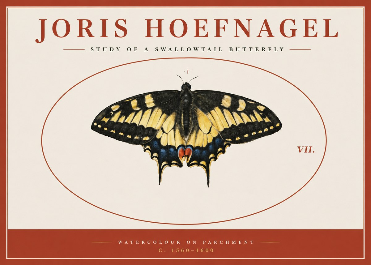 Joris Hoefnagel Study of a Swallowtail Butterfly No3 - Plakát
