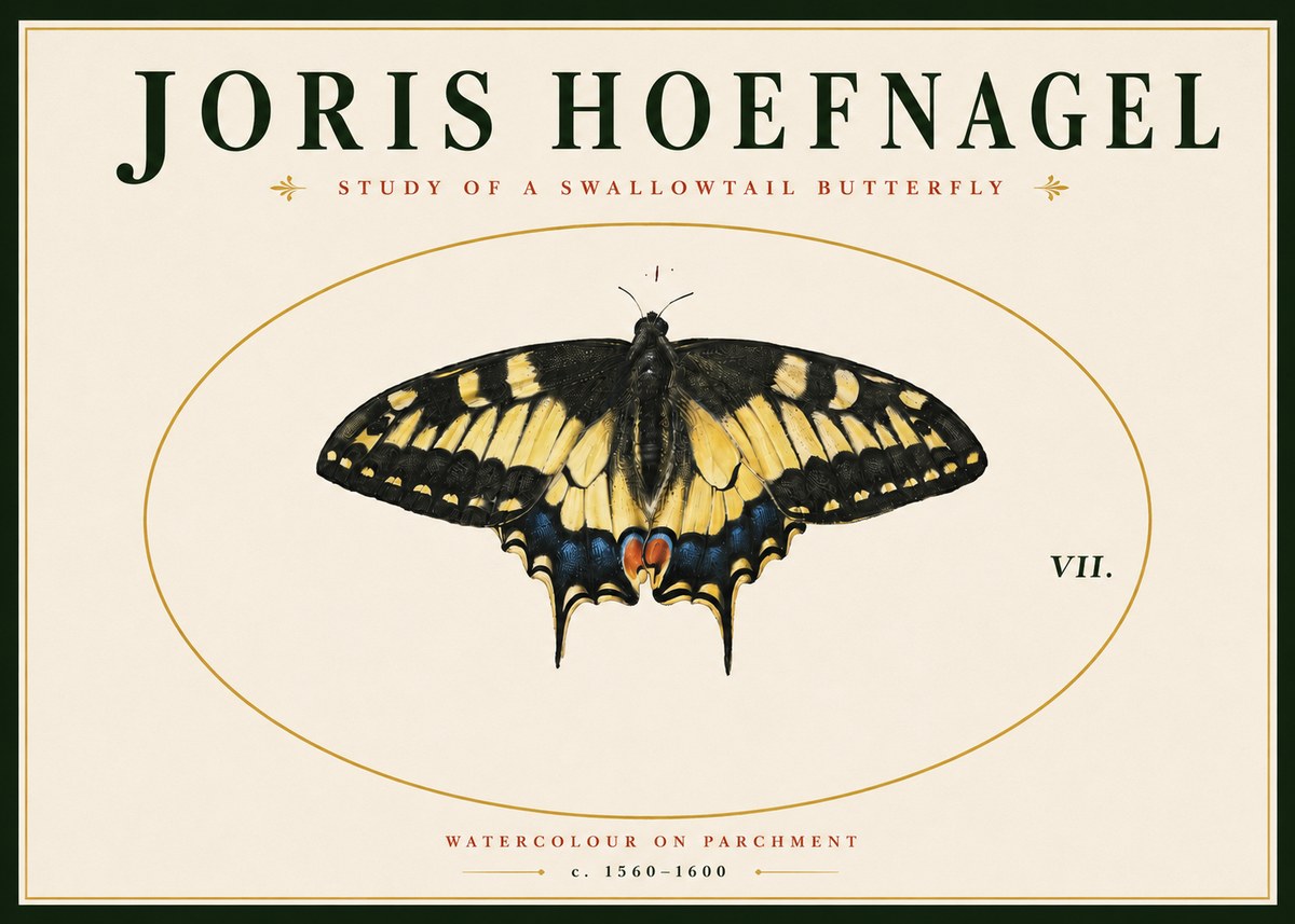 Joris Hoefnagel Study of a Swallowtail Butterfly No4 - Plakát