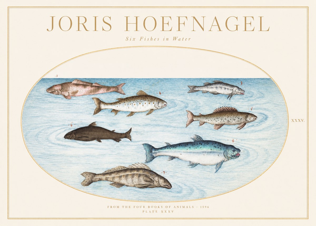 Joris Hoefnagel Six Fishes in Water I No1 - Plakát