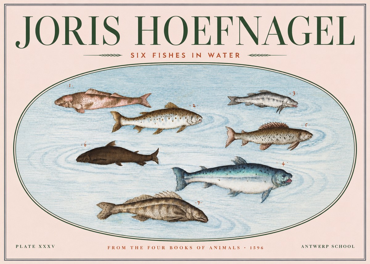 Joris Hoefnagel Six Fishes in Water I No3 - Plakát