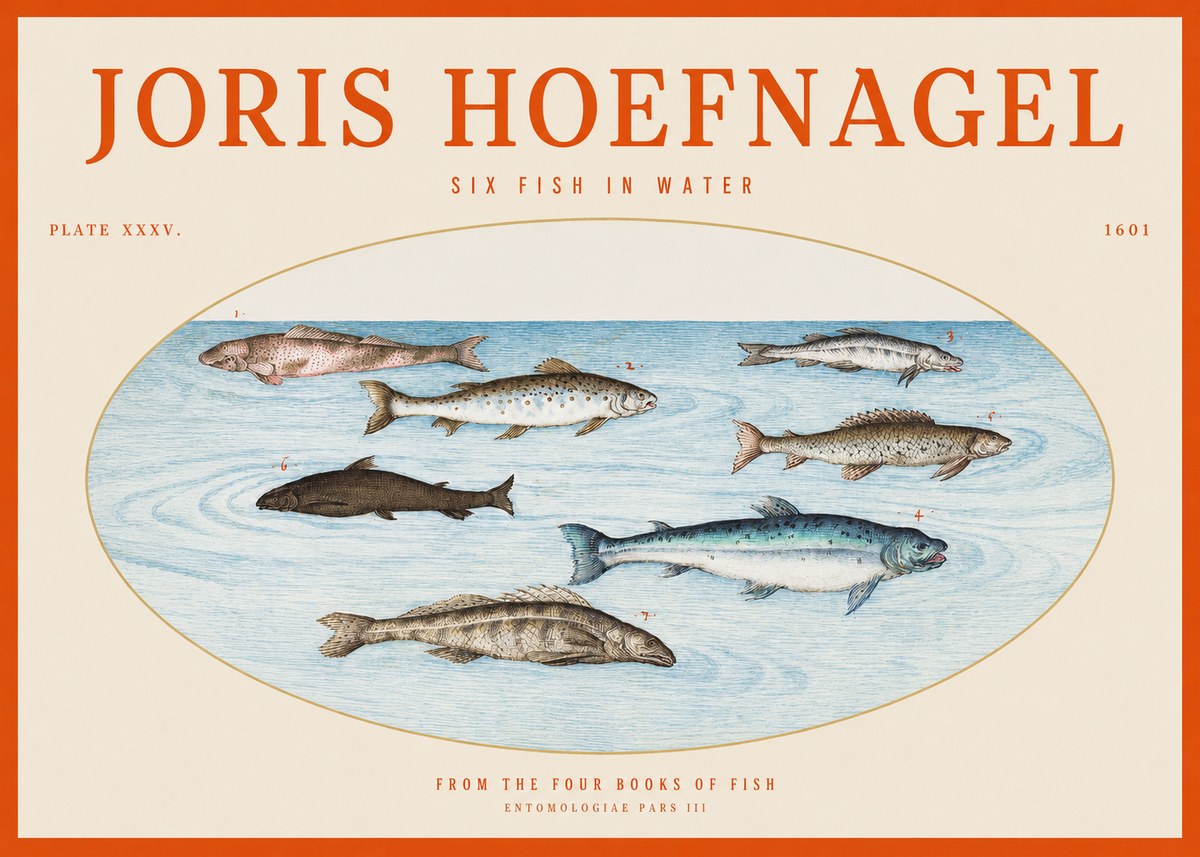 Joris Hoefnagel Six Fishes in Water I No6 - Plakát