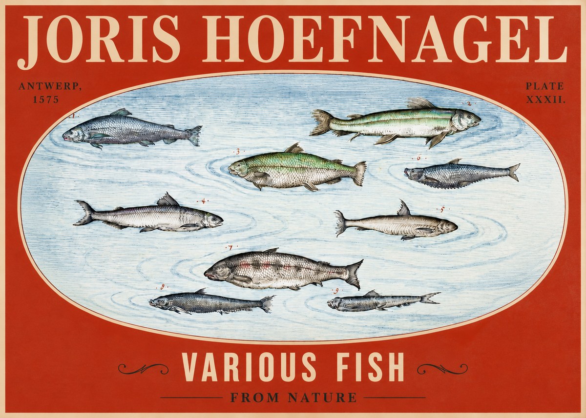 Joris Hoefnagel Various Fish from Nature No2 - Plakát