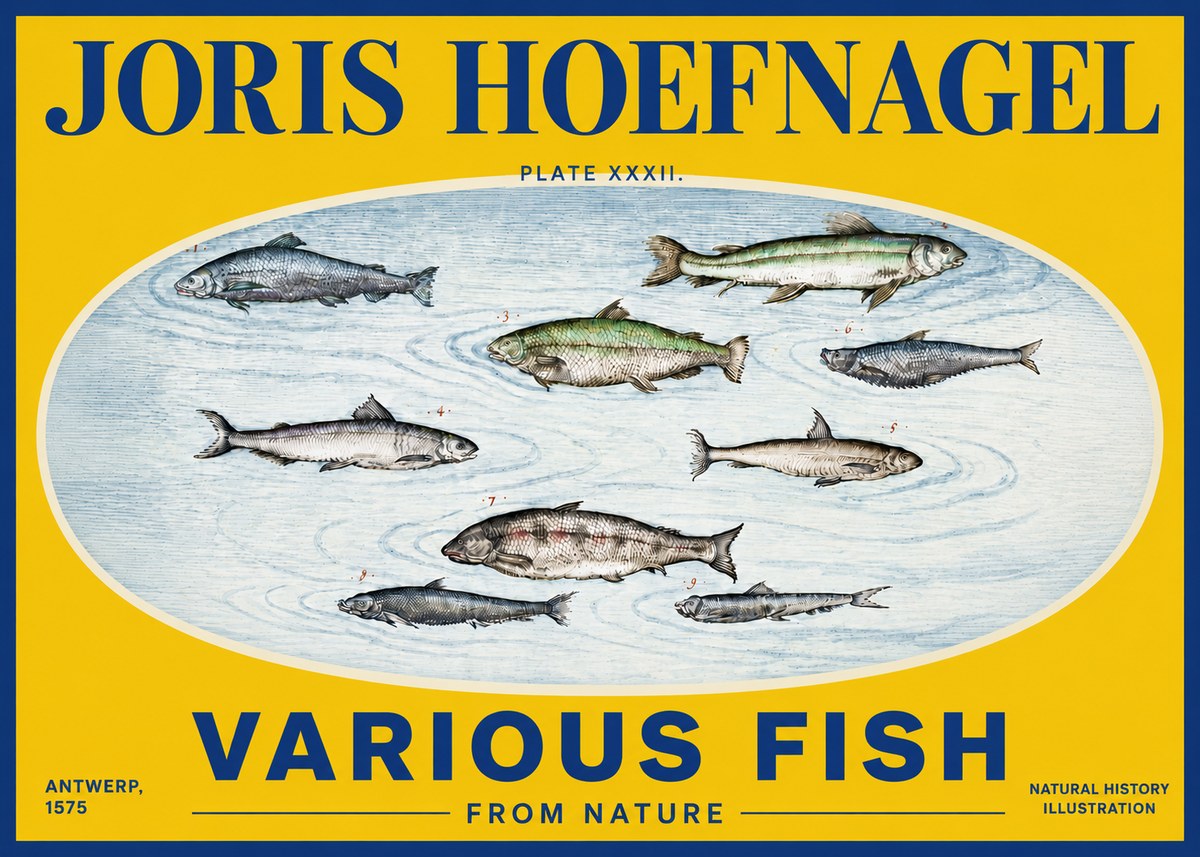 Joris Hoefnagel Various Fish from Nature No4 - Plakát