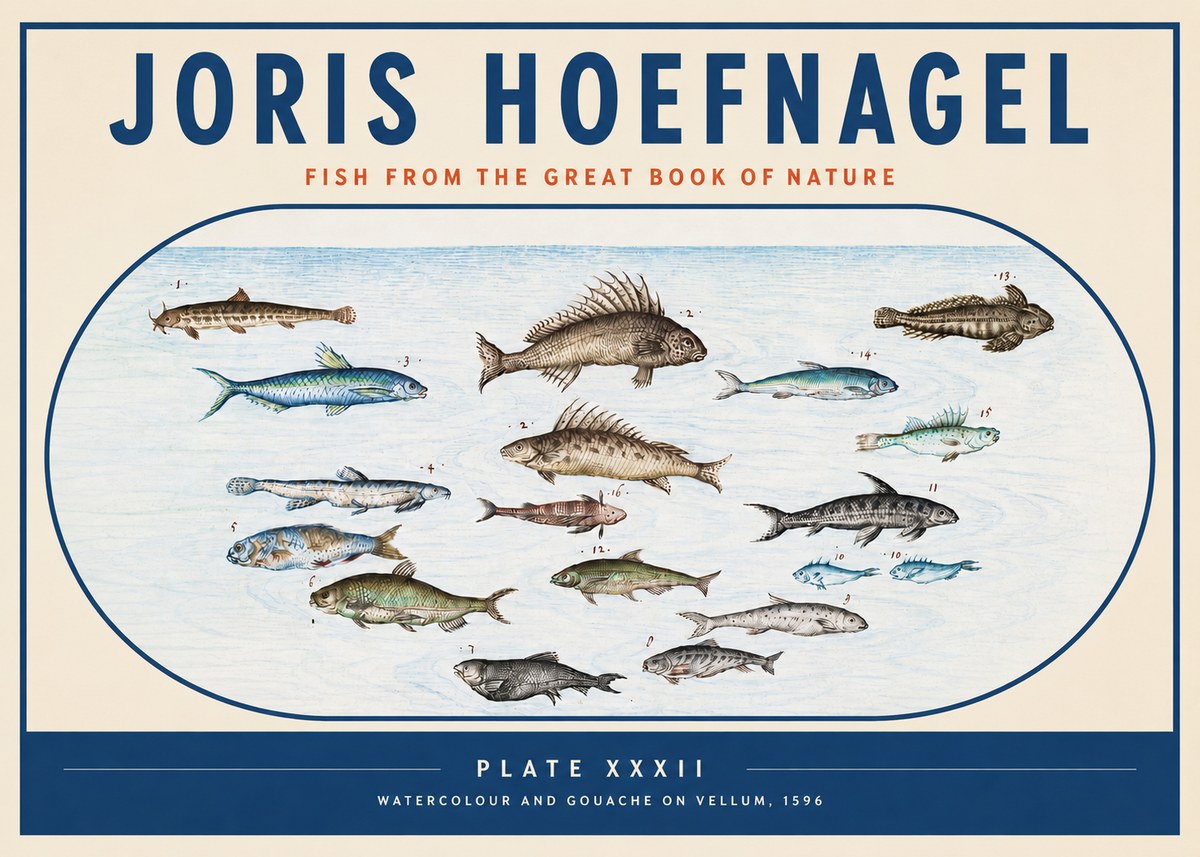 Joris Hoefnagel Fish from the Great Book of Nature No3 - Plakát