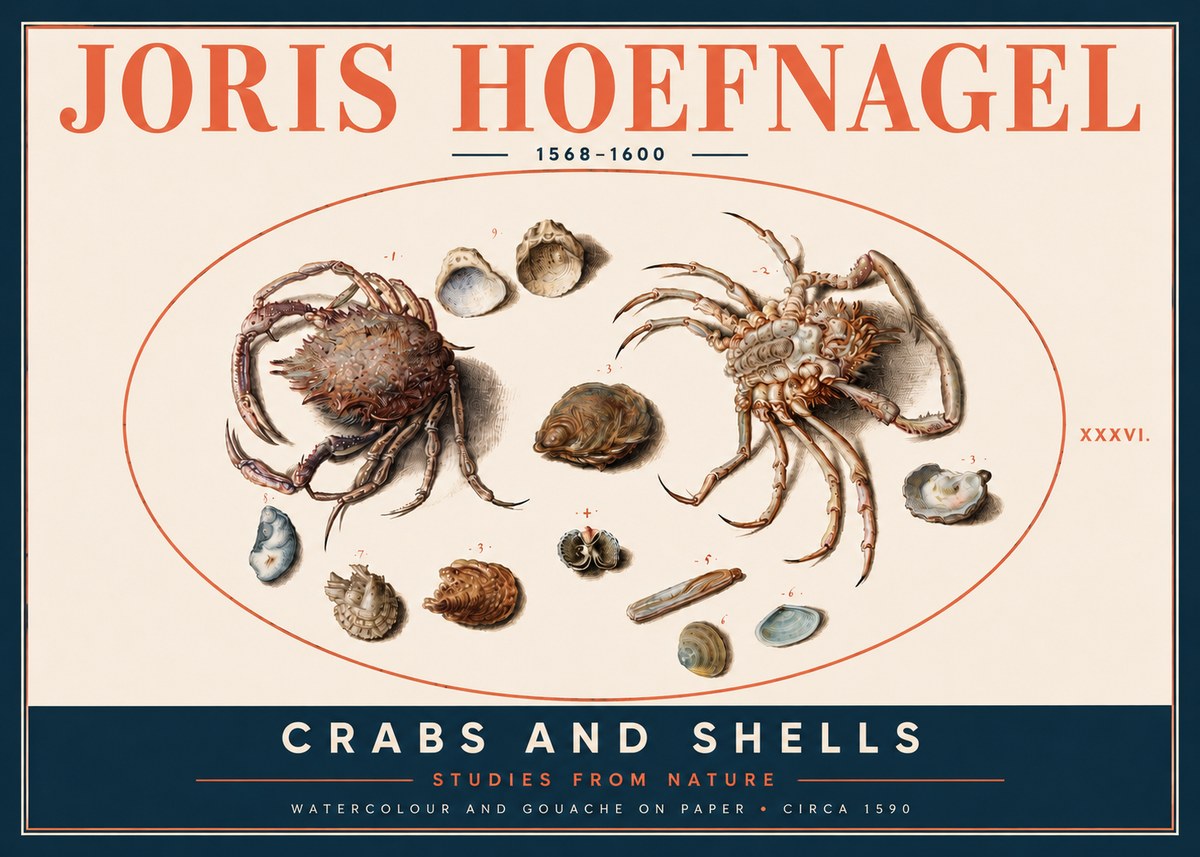 Joris Hoefnagel Crabs and Shells - Studies from Nature No4 - Plakát