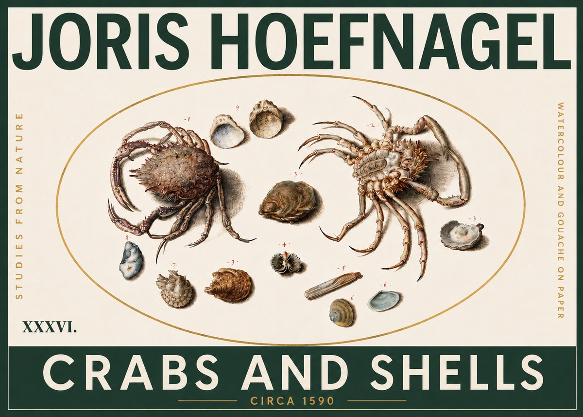 Joris Hoefnagel Crabs and Shells - Studies from Nature No5 - Plakát