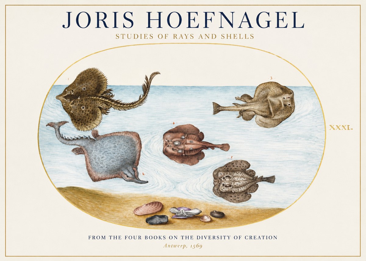 Joris Hoefnagel Studies of Rays and Shells No1 - Plakát