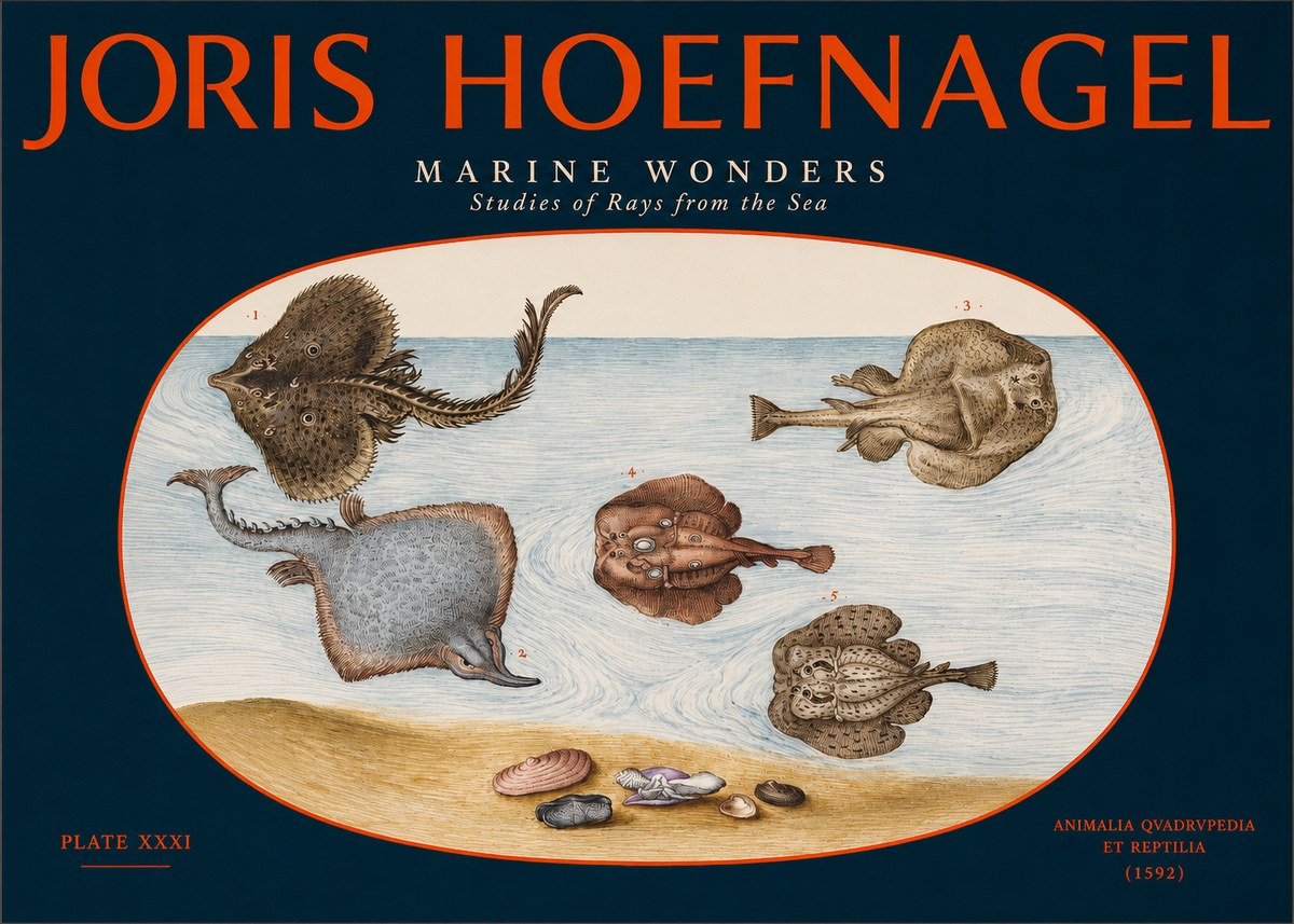 Joris Hoefnagel Studies of Rays and Shells No3 - Plakát