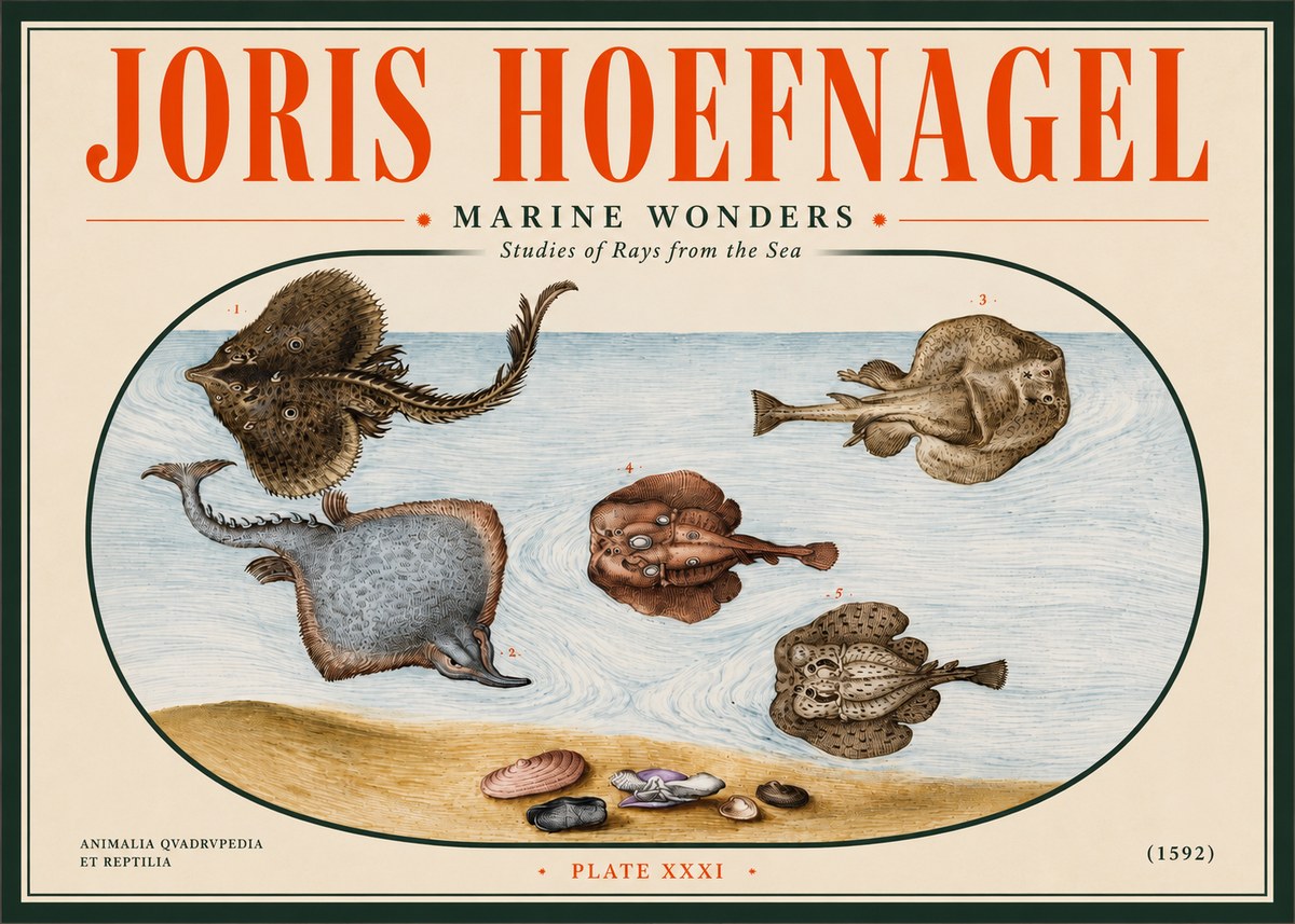 Joris Hoefnagel Studies of Rays and Shells No5 - Plakát