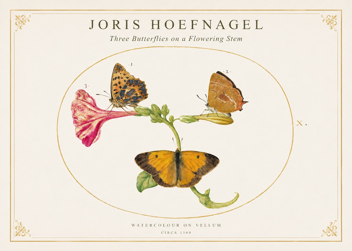 Joris Hoefnagel Three Butterflies on a Flowering Stem No1 - Plakát