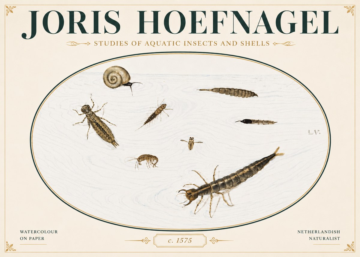 Joris Hoefnagel Studies of Aquatic Insects and Shells No4 - Plakát