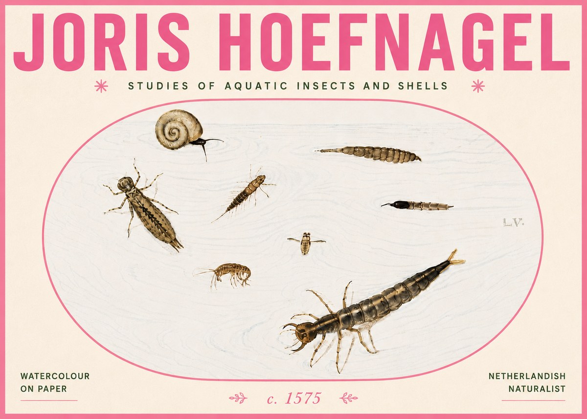 Joris Hoefnagel Studies of Aquatic Insects and Shells No6 - Plakát