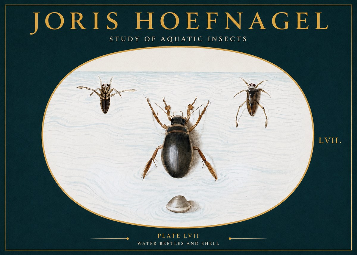 Joris Hoefnagel Water Beetles and Shell No2 - Plakát