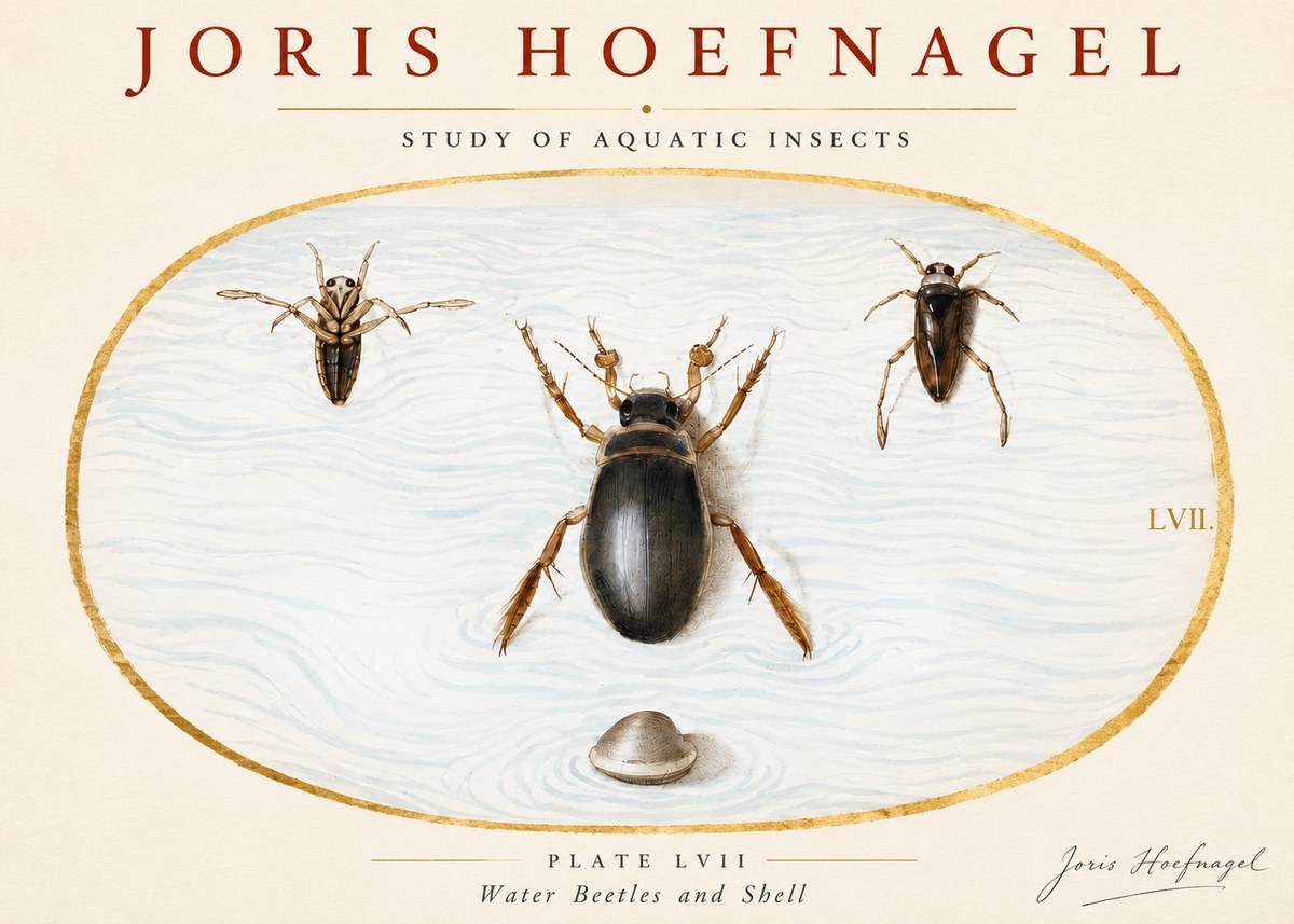 Joris Hoefnagel Water Beetles and Shell No3 - Plakát