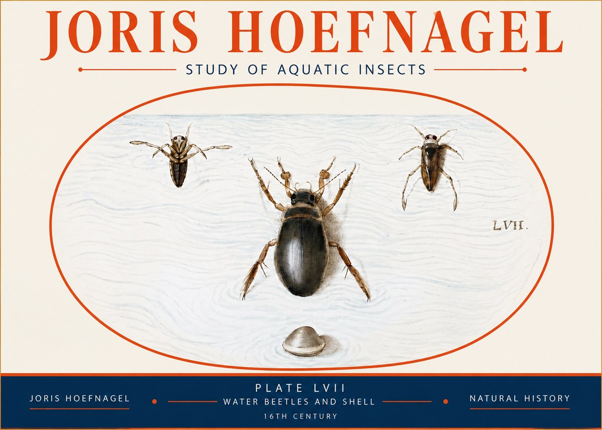 Joris Hoefnagel Water Beetles and Shell No4 - Plakát