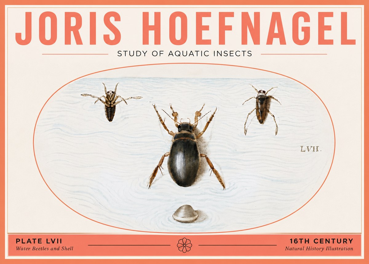 Joris Hoefnagel Water Beetles and Shell No5 - Plakát