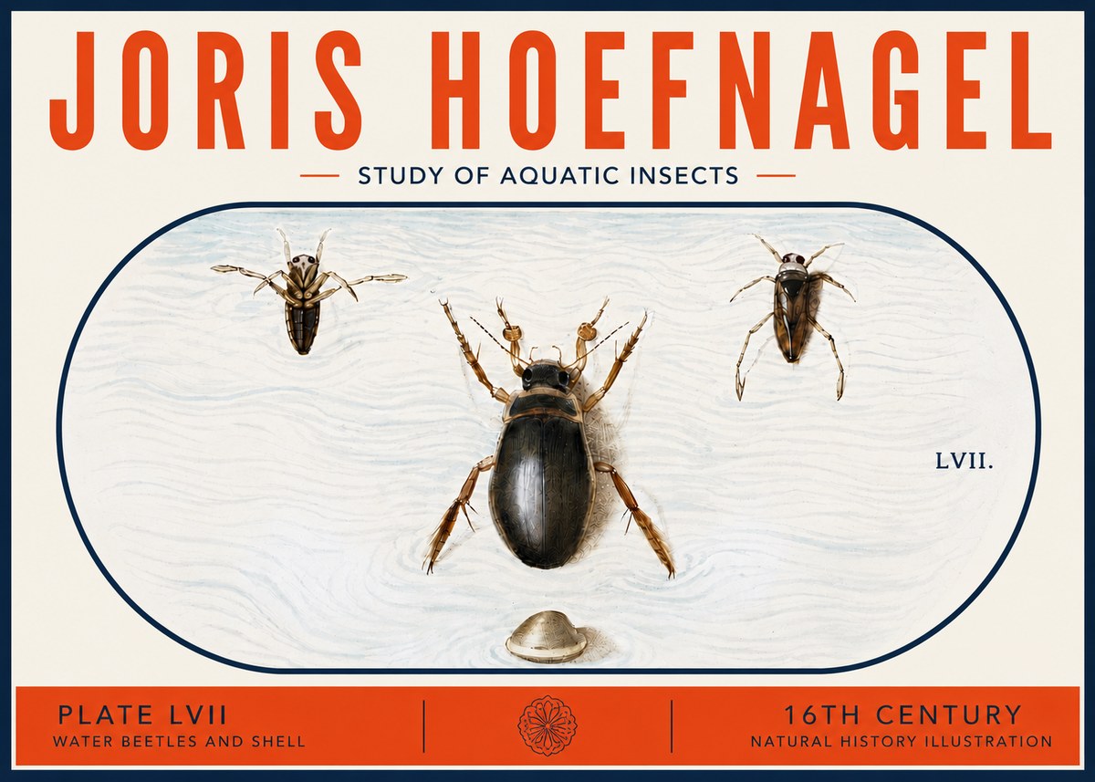 Joris Hoefnagel Water Beetles and Shell No6 - Plakát