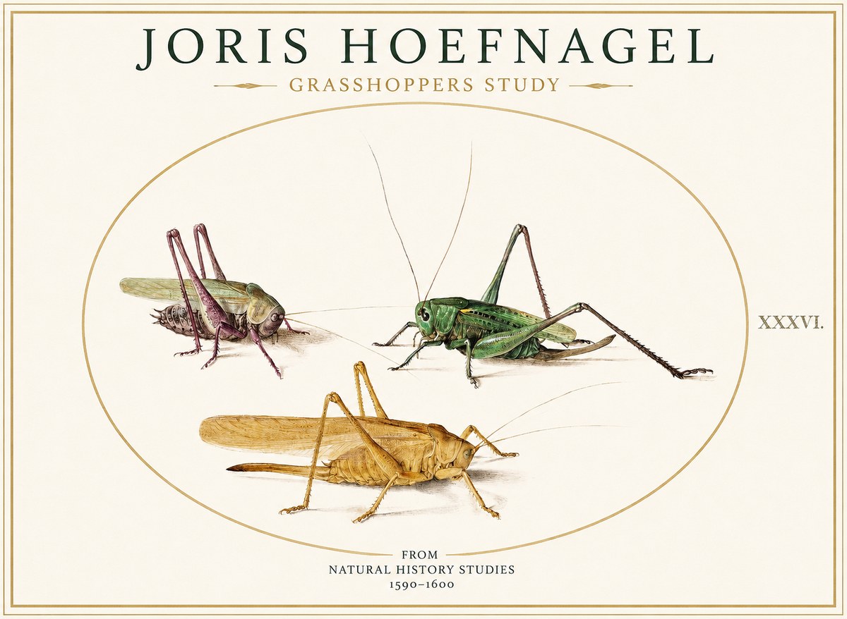 Joris Hoefnagel Grasshoppers Study No1 - Plakát