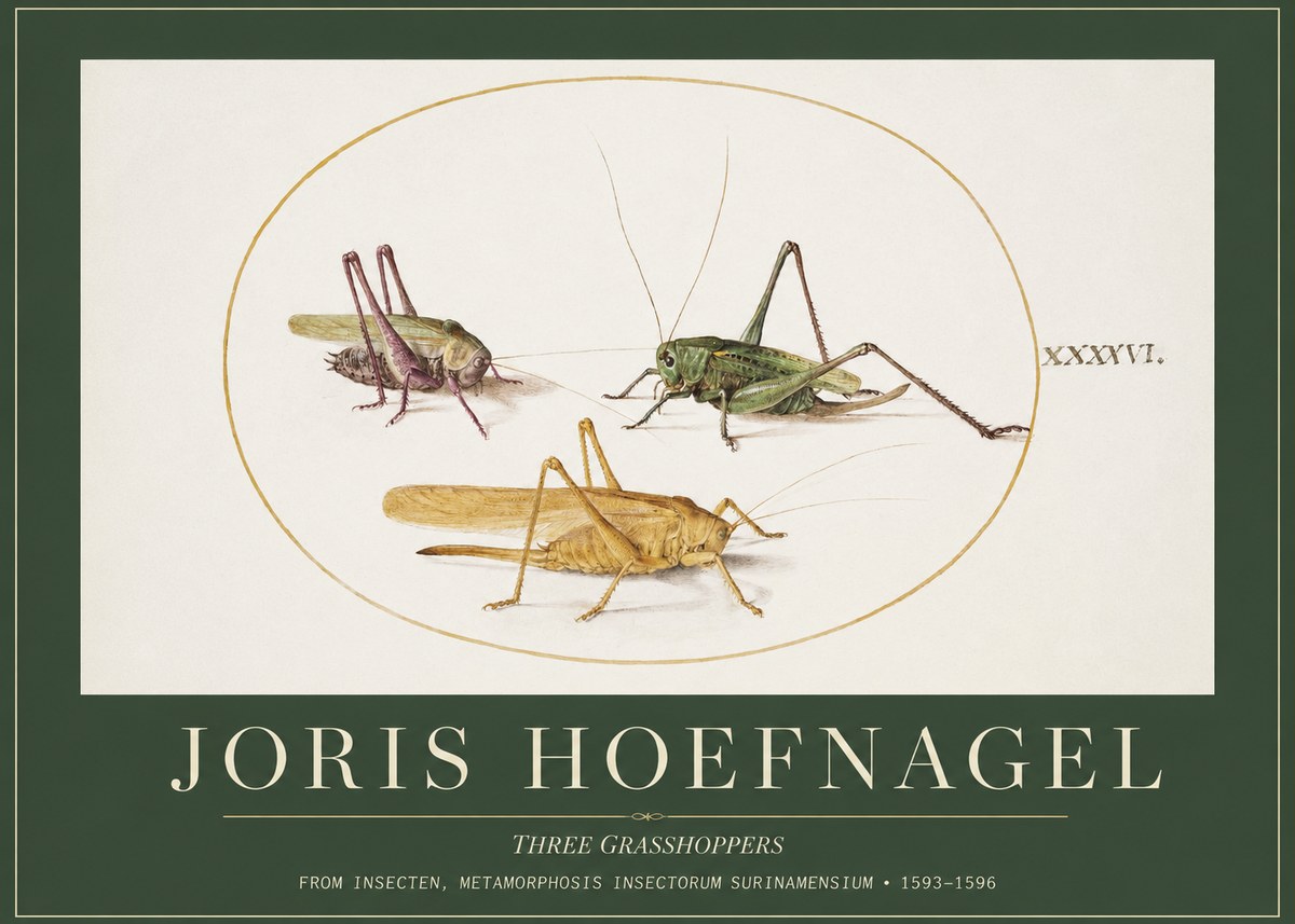 Joris Hoefnagel Grasshoppers Study No5 - Plakát
