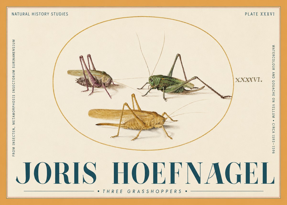 Joris Hoefnagel Grasshoppers Study No6 - Plakát