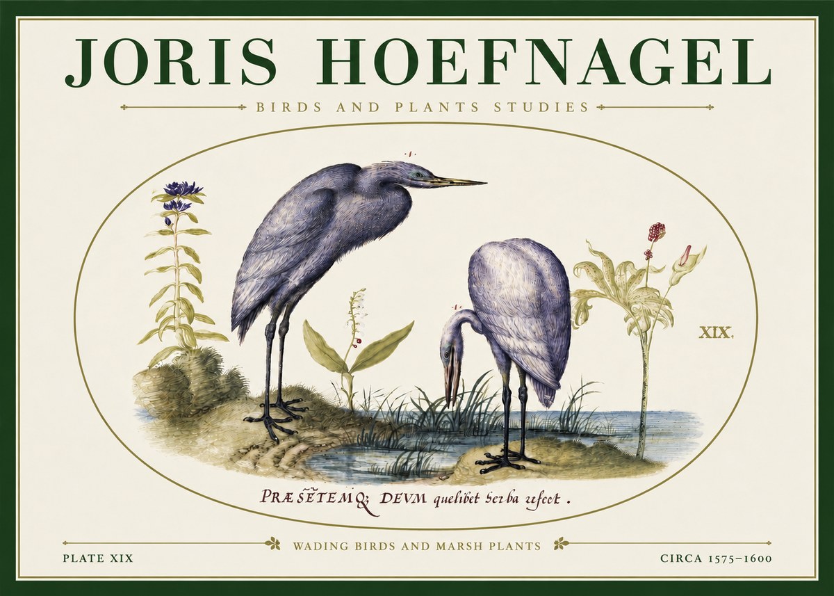 Joris Hoefnagel Wading Birds and Marsh Plants No3 - Plakát