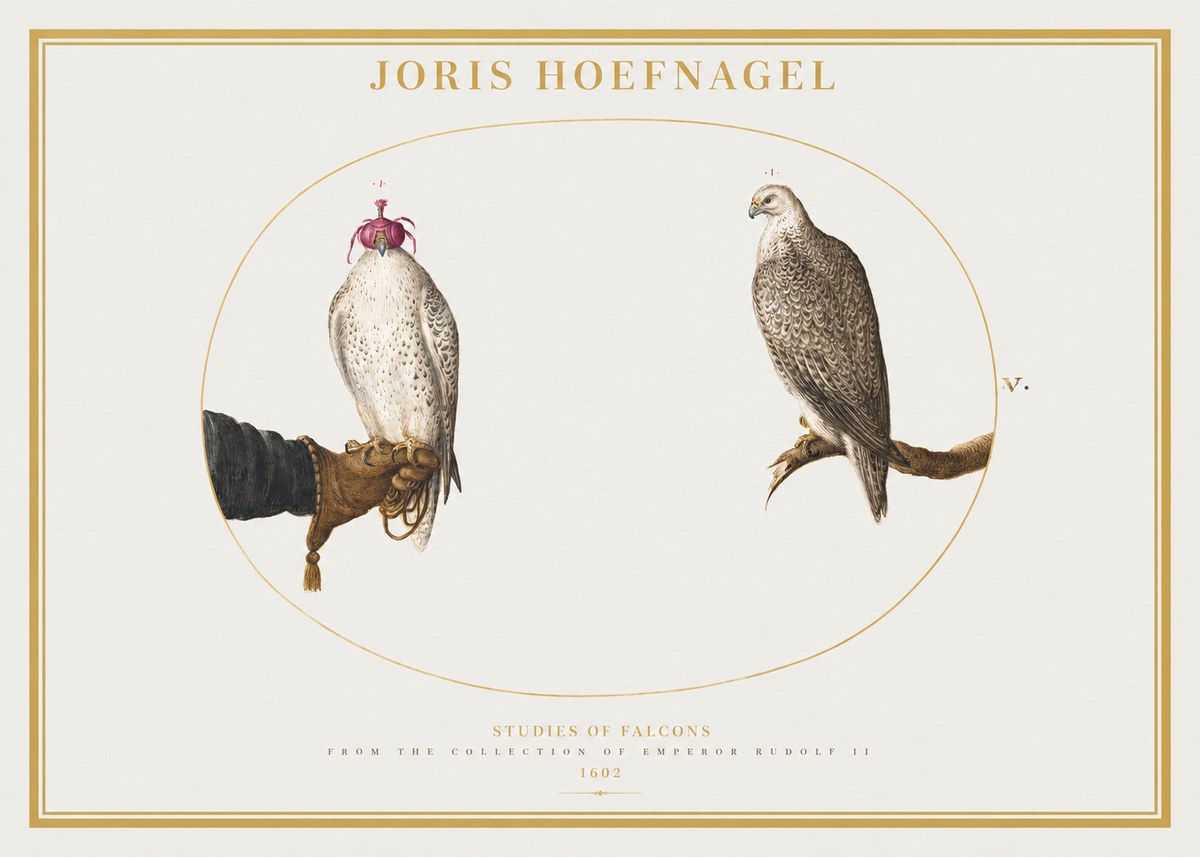 Joris Hoefnagel Studies of Falcons No2 - Plakát