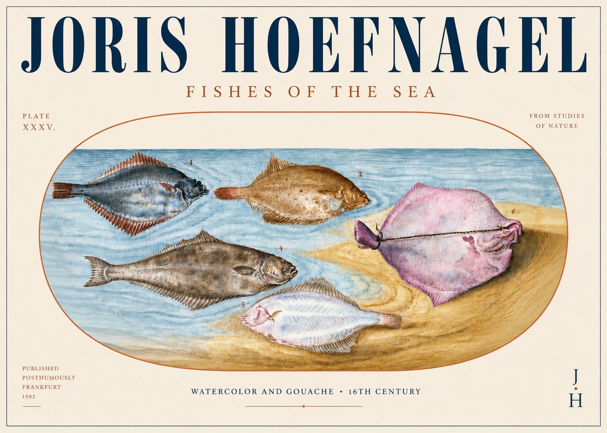 Joris Hoefnagel Fishes of the Sea II No3 - Plakát