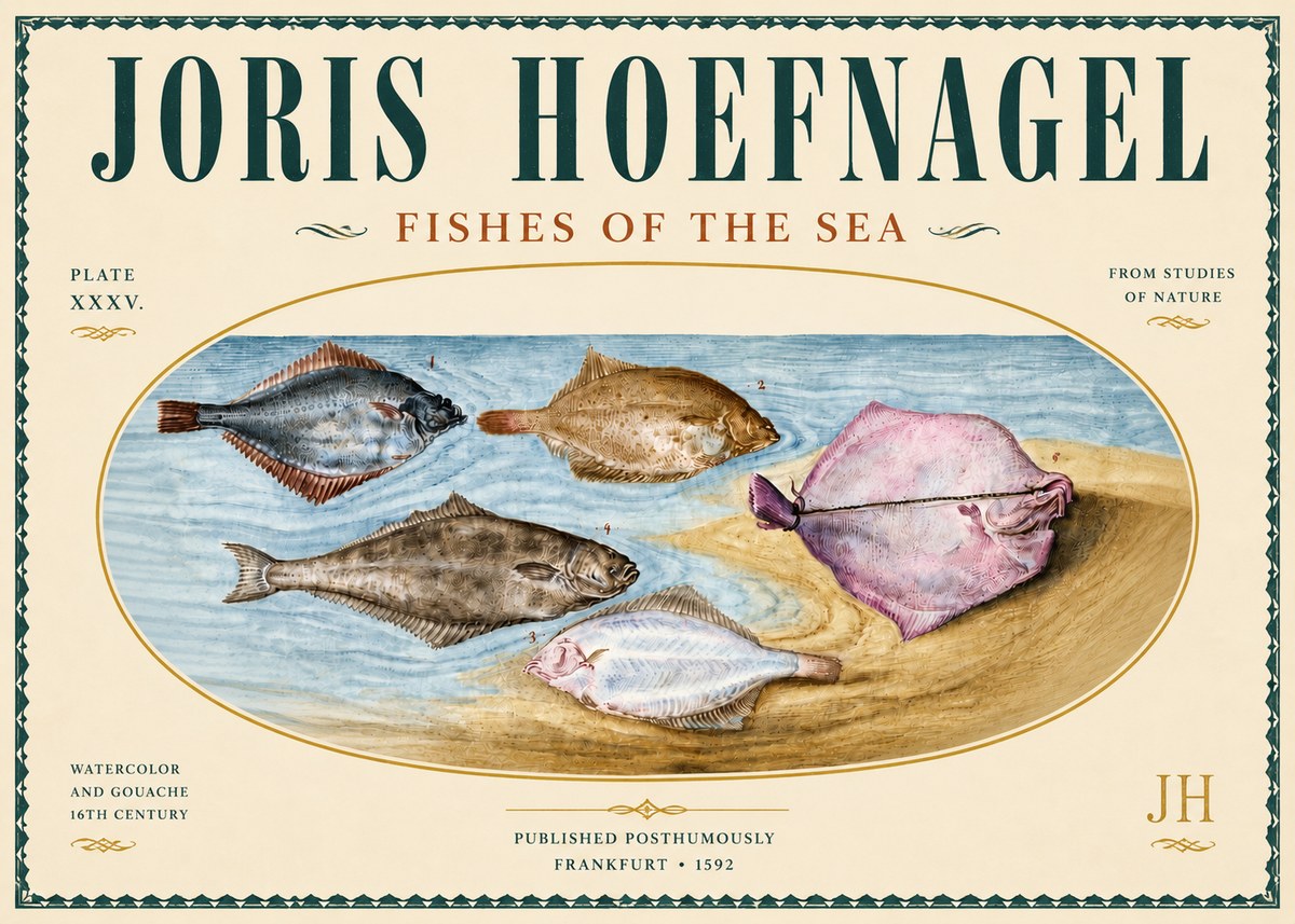 Joris Hoefnagel Fishes of the Sea II No5 - Plakát
