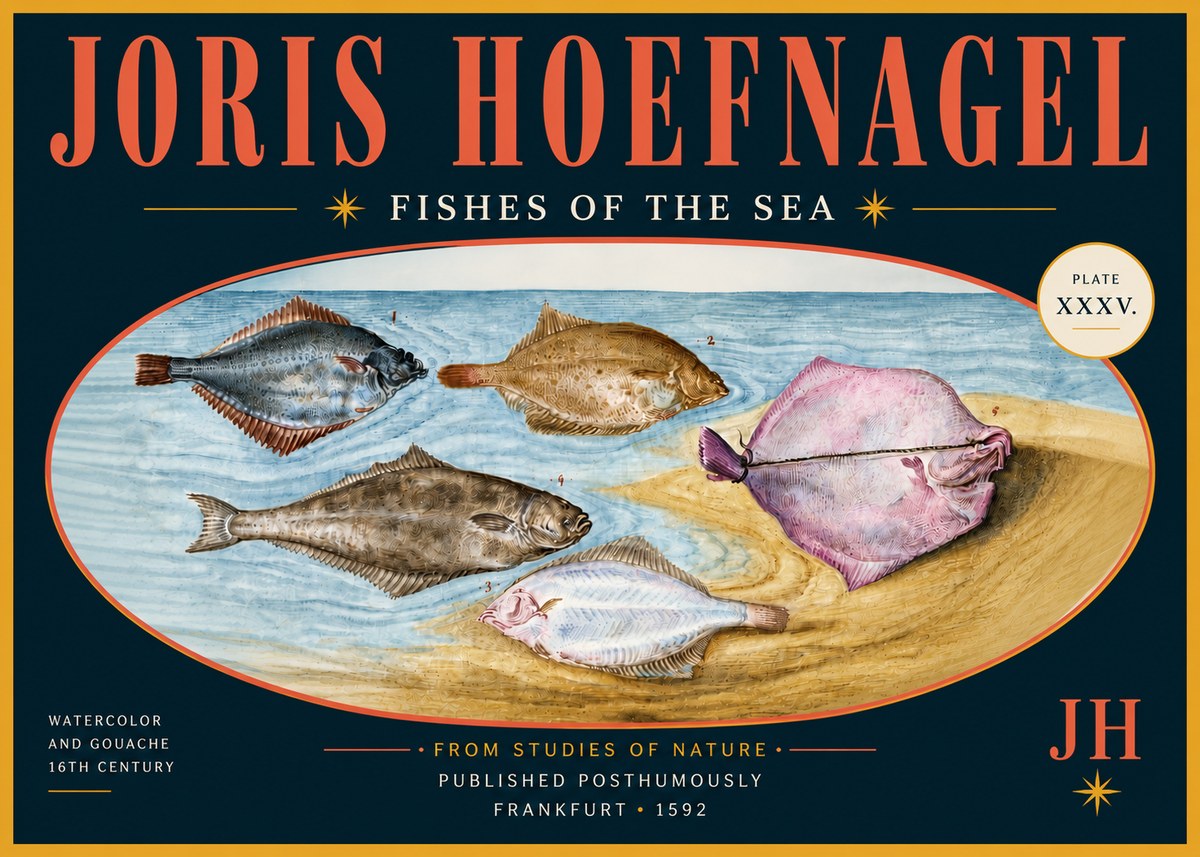 Joris Hoefnagel Fishes of the Sea II No6 - Plakát