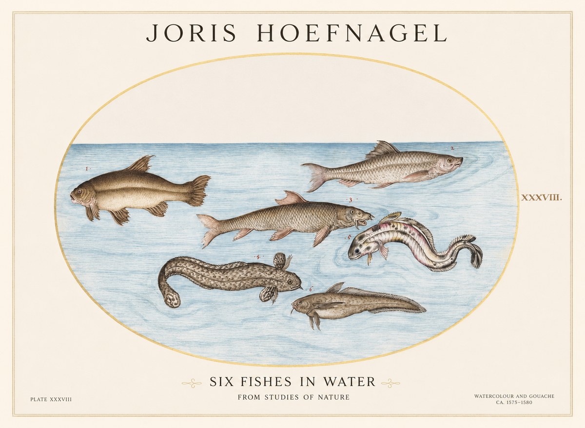 Joris Hoefnagel Six Fishes in Water II No1 - Plakát
