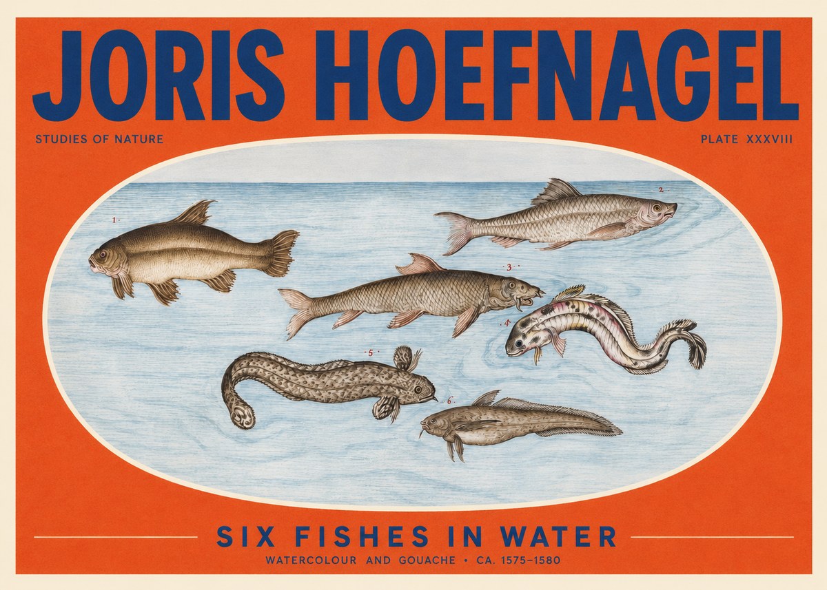 Joris Hoefnagel Six Fishes in Water II No2 - Plakát