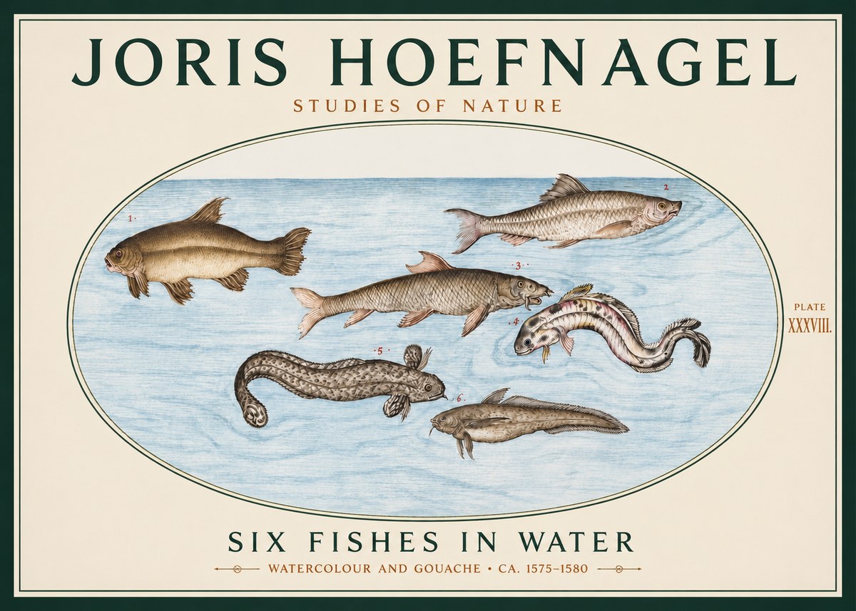 Joris Hoefnagel Six Fishes in Water II No3 - Plakát