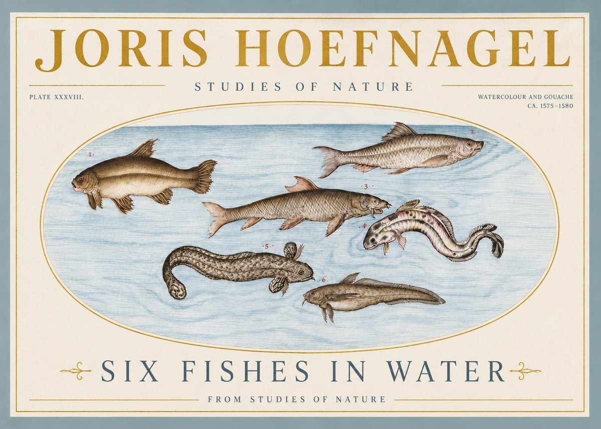 Joris Hoefnagel Six Fishes in Water II No4 - Plakát