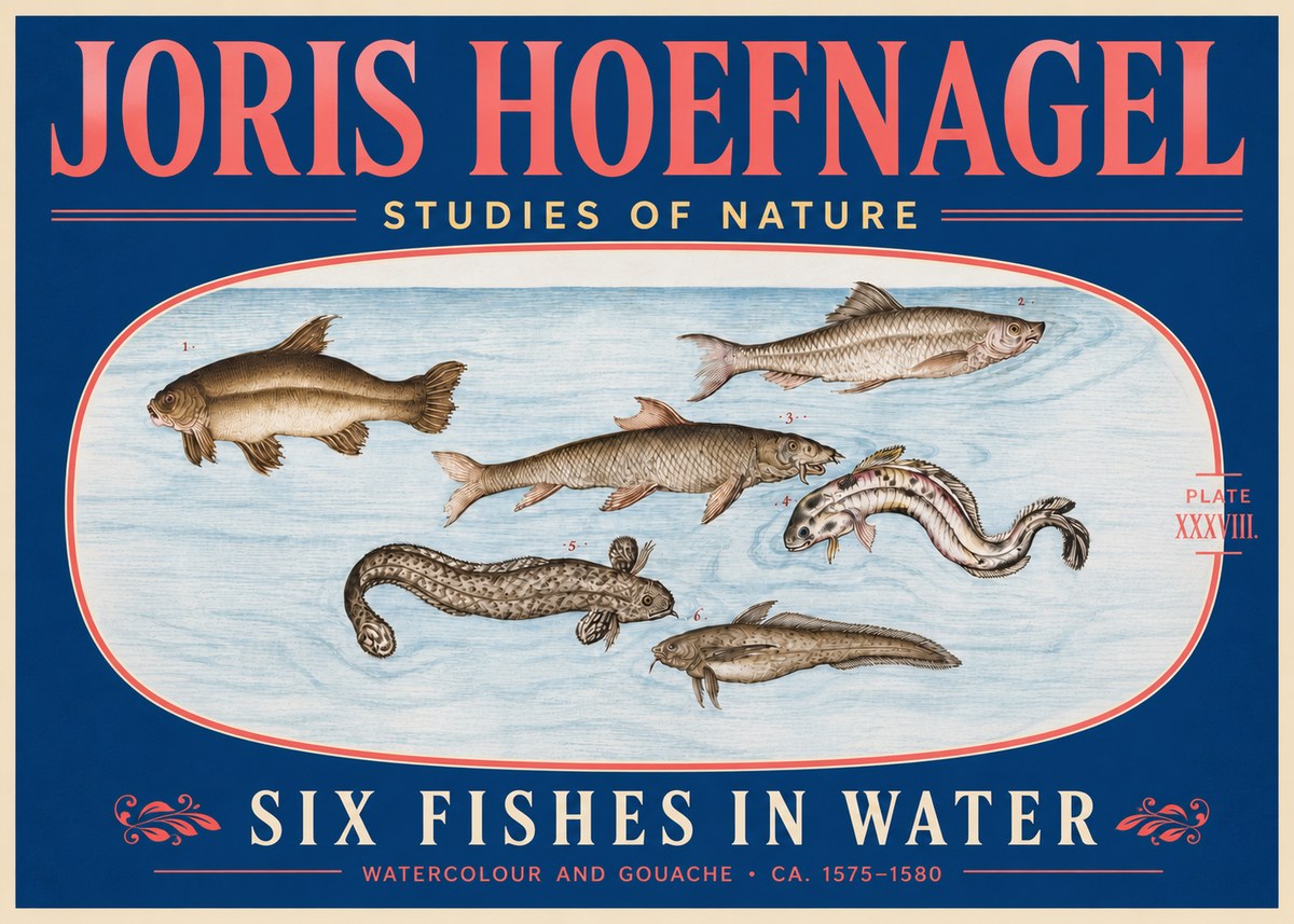 Joris Hoefnagel Six Fishes in Water II No5 - Plakát