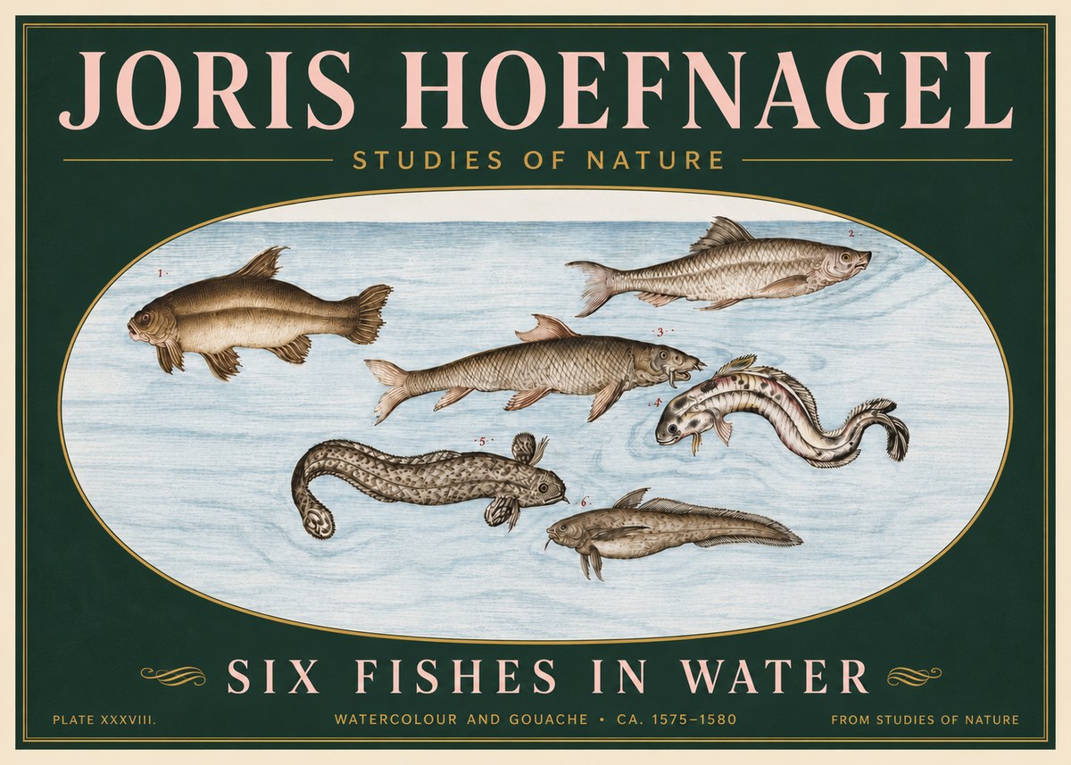 Joris Hoefnagel Six Fishes in Water II No6 - Plakát